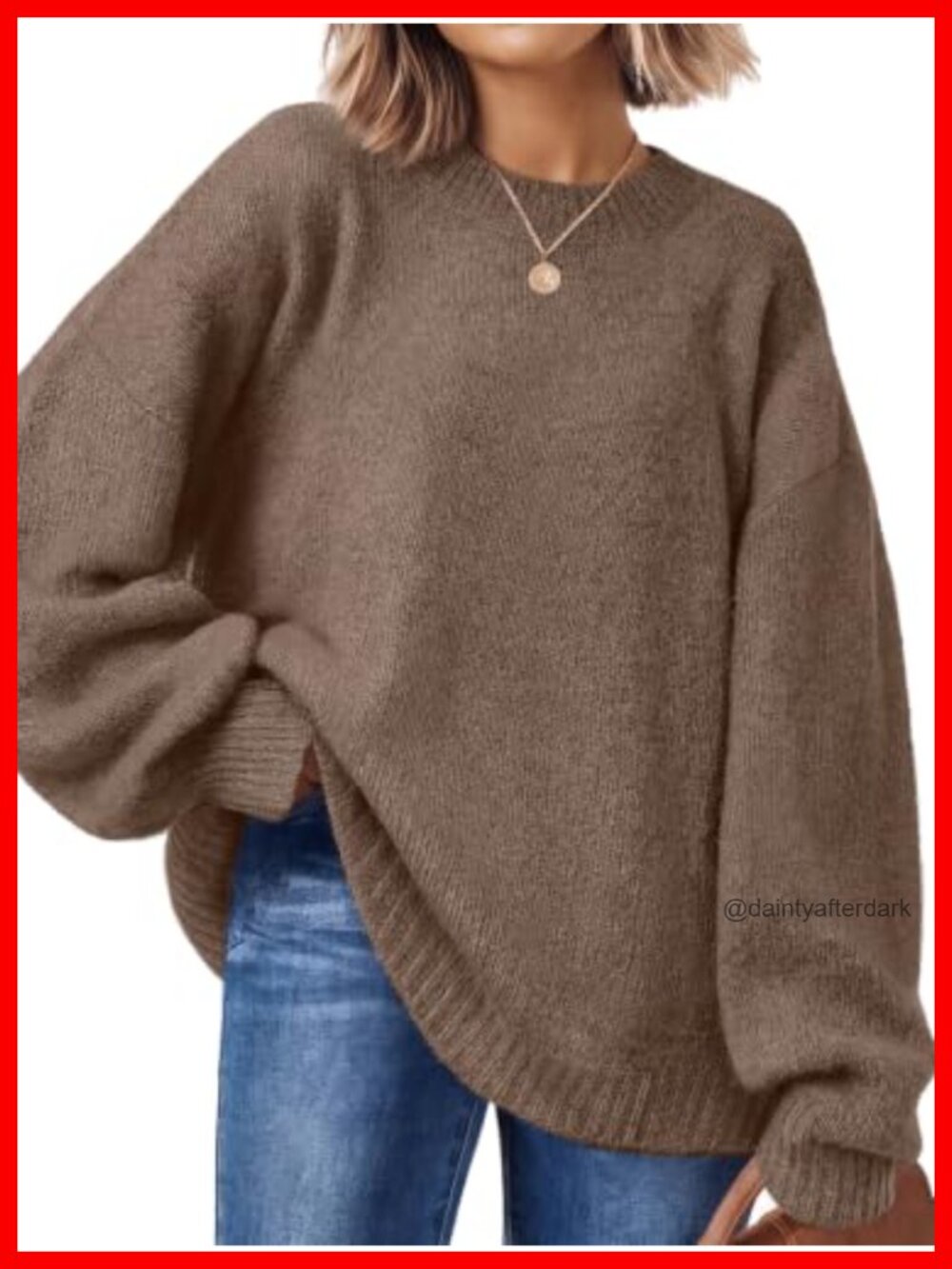 Oversized Crewneck Pullover Sweater for Women Fall Winter Soft Knit Tunic
